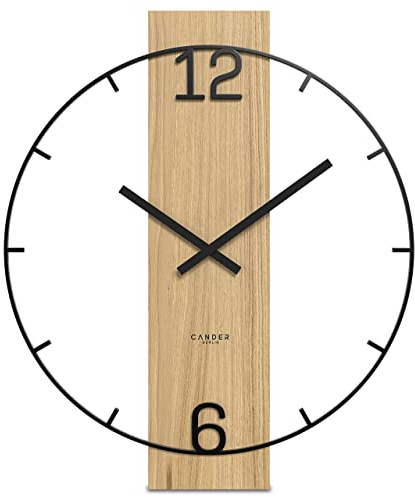 Cander Berlin Einar XXL Vintage Wanduhr lautlos 50 cm Metall Holz Eiche-Furnier ohne Ticken groß modern schwarz Wohnzimmer Küche