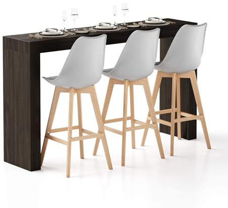 MOBILI FIVER, Mesa Alta Evolution 180x40, Nogal Americano con Dos Patas, Mesa Auxiliar de Cocina para 3 Personas, Made In Italy