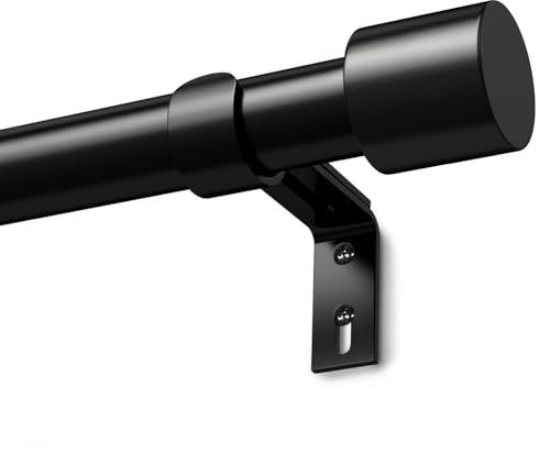 Black Curtain Poles for Eyelet Curtains Metal Extendable Curtain Rod Adjustable Voile Curtain Poles for Windows Door (Black, 76 to 228cm)