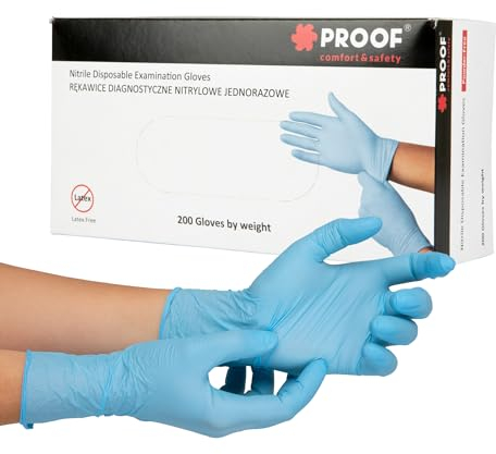 PROOF COMFORT & SAFETY Einweghandschuhe 200 Stück Puderfrei Latexfrei Nitrilhandschuhe Einmalhandschuhe Größe XL Blau