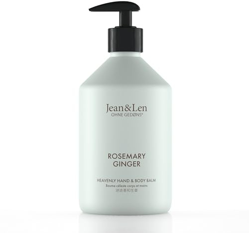 Jean & Len Heavenly Hand- & Body Balm Rosemary & Ginger, für ein duftendes Pflegeerlebnis, mit Bio-Arganöl und Sheabutter, Hochwertige Flasche, ohne Parabene & Silikone, 500 ml