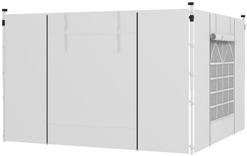 Outsunny 2 Panneaux latéraux Parois latérales pour pavillon 3 x 3/3 x 6 m, bâches latérales avec fenêtre, Porte, parois de Rechange pour Tente de réception, Oxford, Blanc