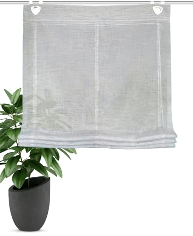 HOME WOHNIDEEN Raffrollo Casper Leinenstruktur, mit Ösen, inkl. Fensterhaken aus Metall, Farbe:grau, Größe:130 x 60 cm, Anzahl:1x