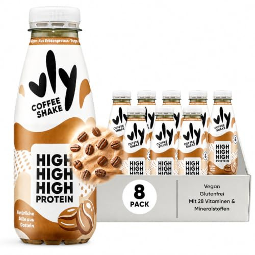 vly Coffee Shake - 2in1 Trinkmahlzeit Proteinshake vegan | 20g Protein, 28 Vitamine & Nährstoffe, 8,8g Ballaststoffe | Zuckerfrei Laktosefrei | Fairtrade Kaffee Eiweiß Proteindrink - 8x400ml