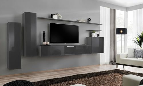 All4All Wohnwand SW 1- Wohnzimmermöbel - Schrankwand für Wohnzimmer - Wohnzimmerschrank - Anbauwand - Oberschrank, Wohnwand Hängend - Möbel - Hängeschrank - Modern - Grau 21