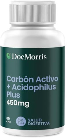 DocMorris Carbón Activo + Acidophilus Plus 60Comp. Cápsulas de carbón activo con Acidophilus para el bienestar digestivo. Disminuye las flatulencias y digestiones pesadas
