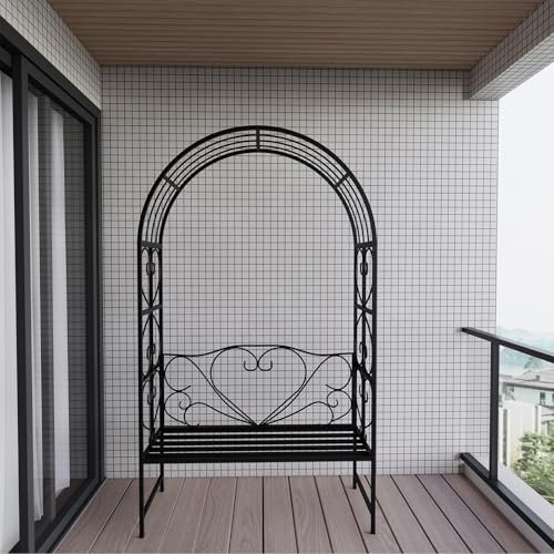 Yajuer Arche De Banc De Patio, Tonnelle De Jardin en Métal, Grand Banc Extérieur À 2 Places pour Vignes, Plantes Grimpantes, Cour, Pelouse, Parc, Porche(Black)