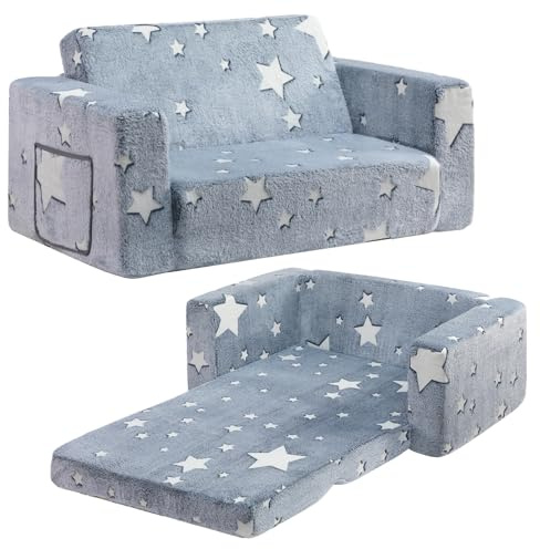 BEJOY Divano letto per bambini, extra largo, 2 in 1, morbido, sherpa, pieghevole, convertibile, per ragazze e ragazzi, stella luminosa