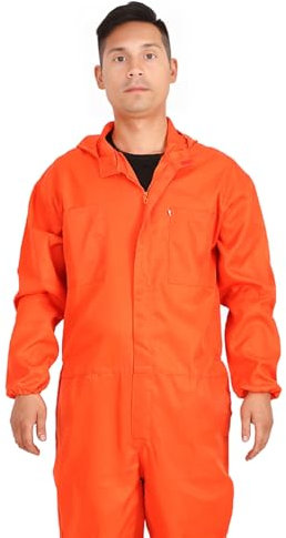 SHINROAD Arbeits-Overall mit verstellbarer Taille, Reißverschluss, Unisex, mit Kapuze, langärmelig, aufgesetzte Tasche, Camouflage-Druck, eng anliegend, Antifouling, Orange, M