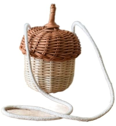 HESHUYAN Strohtasche Pinecone Rattan Woven Messenger Bag Handmade Plant Storage Basket Kinderschulter Umhängetaschen Kinder Handtasche Foto Requisiten Geschenk Runde Strohtasche
