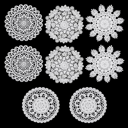 NICENEEDED 8 Pieza de Tapetes de Encaje de Ganchillo, Posavasos de Encaje Redondos Blancos de 6 Pulgada Caminos de Mesa Redondos, Manteles Individuales de Crochet Hechos A Mano