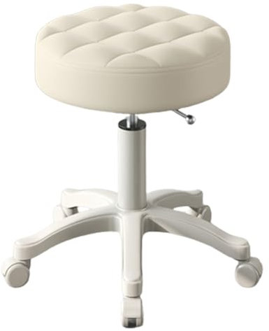 Drehhocker mit Rollen, robuster, runder Rollhocker, PU-Leder, höhenverstellbar, für Küche, medizinisches Kosmetikstudio (weiß)