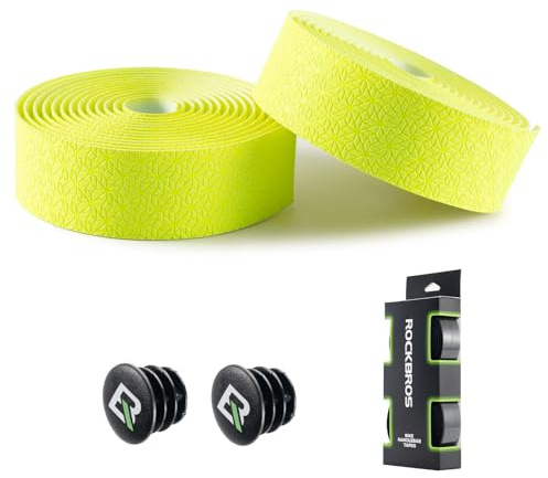 ROCKBROS Nastro Manubrio Bici Corsa 2 Pezzi, Nastro Bicicletta per Manubrio MTB Strada Gravel Antiscivolo Antiurto Accessori Bici 220 * 3mm, EVA, Giallo