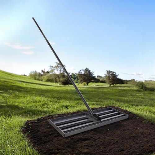 Warmiehomy Garden Rake Lawn Leveling Rake 76*25 CM, Leaf Rake For Gardening With 213CM Adjustable Handle, Heavy Duty Effort Saving Lawn Leveling Tool Yard Leveler For Soil, Grass, Golf Field