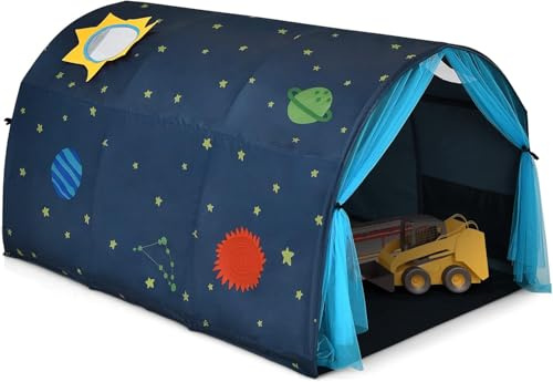 FANTASK Kinderspielhaus, Kinderzelt mit Fenster & Tasche, Spielzelt mit doppeltem Vorhang, Blau