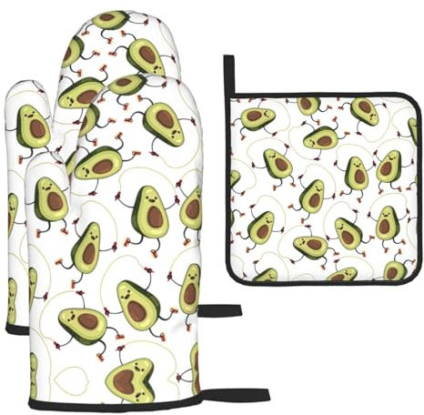 Divertente Cartoon Avocado Stampa Vacanza Set Regalo Guanti Da Forno e Presine Set Resistente Al Calore Impermeabile Cottura