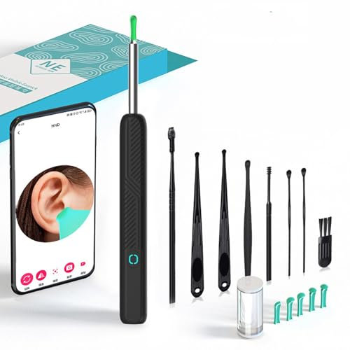 Ear Wax Removal,1080P HD Ear Cleaner with Camera Ear Wax Remover Tool,WiFi Otoscope with 8 Ear Spoons, Earwax Remover Tool for Camera for IP-Hone Android Phone (Black)