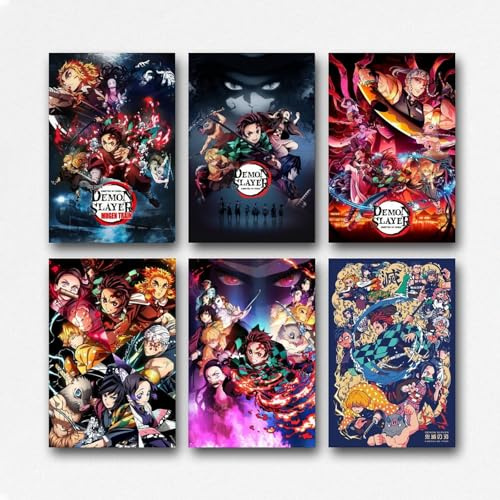Set of 6 Demon Slayer Fantasy Comic Anime Classic Poster - Ästhetische Leinwand-Wandkunst für Zimmer, Schlafzimmer-Dekor, 08x12inch(20x30cm)