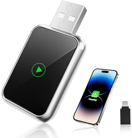 Wireless CarPlay Adapter, Plug & Play Dongle für kabelgebundene Konvertierung, kompatibel mit Auto mit integriertem CarPlay, iPhone iOS 10+, USB-C/USB-A, schnelle und stabile Verbindung