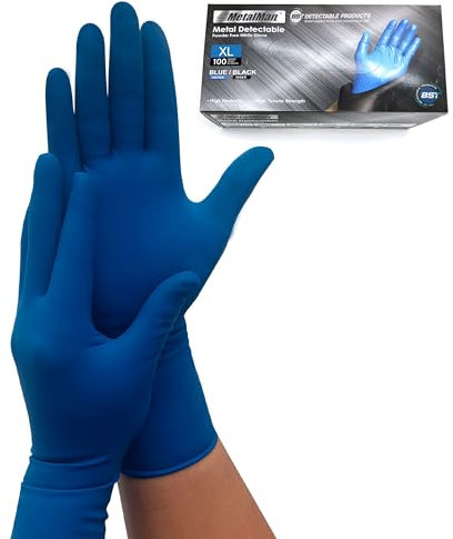 Maya Guantes Detectables de Nitrilo Azul. Aptos para Contacto Alimentario. Sin Látex ni Polvo. (Talla XL)