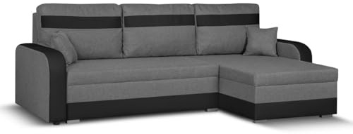 SENTO TRADE Ecksofa mit Schlaffunktion, Bettkasten, L-Form Eckcouch, Schlafsofa, Bonellfederkern, CONDI (hellgrau-schwarz)