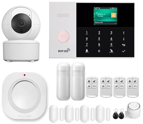 Sistema De Alarma De Seguridad For El Hogar Inalámbrico con Cable WiFi 4G A Través De La Aplicación Tuya Smart Life Detector De Sensor De Movimiento Compatible(Set J)