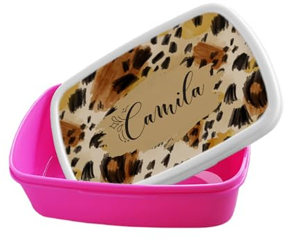 Personalised Leopard Print Design – Custom Name Gift – Animal Print Style – Unique Customised Present for Kids, Friends, Bento Box, Food Box, Lunch Box. (Pink)