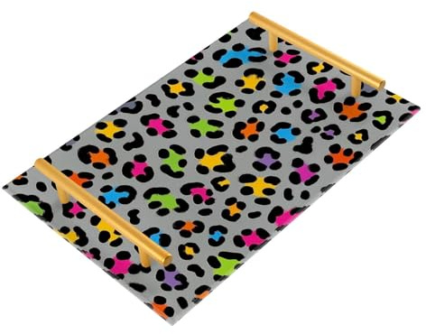 Bandeja decorativa de desayuno con asas, color gris, leopardo, para comer, joyas, perfumes, cocina, servir charola para desayuno