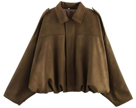 HAOLEI Giacca Donna Corta Ecopelle Bolero Bomber Softshell in Finta Pelle, Scamosciata con Risvolto Colletto in Pelle Scamosciata Giacche Primavera Inverno Caldo Moda Camoscio Giacca Vintage Cappotto