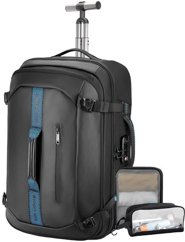 Trolley Rucksack mit Rollen – 45L Rollbarer Laptop-Rucksack inkl. 2 Packwürfeln, Wasserabweisendes Handgepäck für Flugzeug & Business, Koffer-Rucksack für Herren zum Reisen & Pendeln, Schwarz