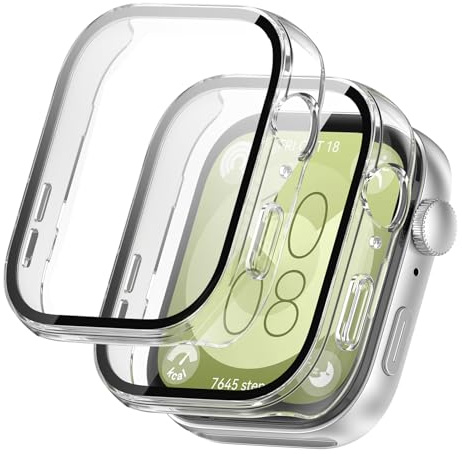 2 st fodral för Huawei Watch Fit 3, fullt klockfodral med skärm av 9H härdat glas, transparent anti-rep-fodral, stöttåligt, beröringskänsligt fodral