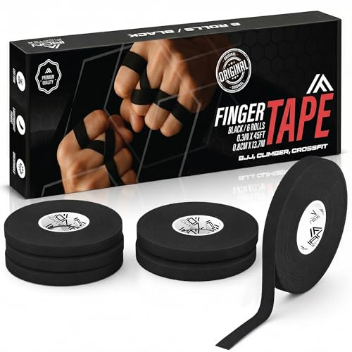 IRON FIGHTER 6 x Fingerband, 0,8 cm x 13,7 m (insgesamt 82 m) – JJB Jiu Jitsu Brasilien – Klettern – Crossfit – MMA – Grappling – Judo – Volleyball – Krafttraining – Fingertape schwarz