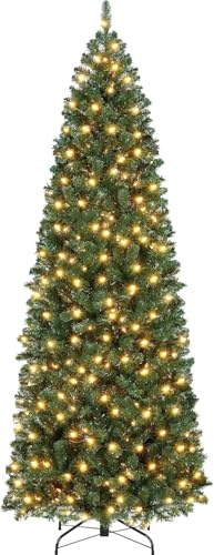 Litake Künstlicher Weihnachtsbaum 230cm mit Stabilem Metallständer Tannenbaum mit 250LED-Beleuchtung Wiederverwendbarer Christbaum geschmückt für Weihnachten