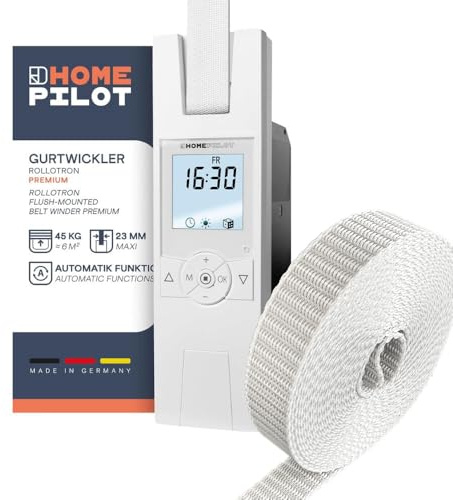 Home Pilot Rollladen Set: RolloTron premium elektrischer Gurtwickler + Gurtband zum Austausch (23 mm breit, 6 m lang; Farbe: grau)