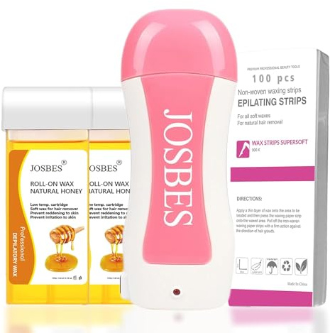 Roll On Wax, Honey Wax Roller Kit for Sensitive Skin,Roller Waxing Kit Include Portable Wax Warmer, with 2 Wax Roller Cartridge Refill,100 pcs Non-Woven Wax Strips, for Legs Arms and Underarm