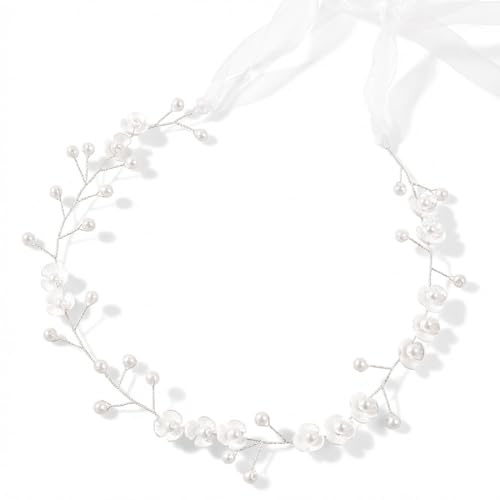 YIPFEN 1 pezzo Fascia Capelli Sposa Fiore di Vite con Perle, Accessorio Cerchietto Elegante per Matrimonio Damigella Prima Comunione Bambina, Fermaglio Regolabile per Donne e Ragazze