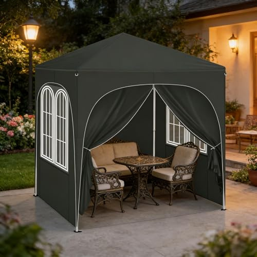 Paviljong 2 x 2 m – hopfällbar paviljong grått, vattentätt festtält med UV-skydd, höjdjusterbar, vikbar, oxfordtyg, bärväska – trädgårdspaviljong för terrass, camping, loppmarknad, evenemang