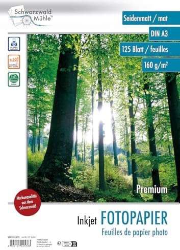 Schwarzwald Mühle A3 Papier: 125 Bl. Inkjet Fotopapier Premium matt 160 g/m² A3 (Druckerpapier, Papier DIN)