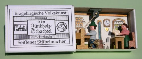 Zündholzschachtel Miniatur Drehstube Seiffen 5,3cm Erzgebirge NEU
