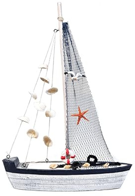 Yudu Deko Segelboot Boot Schiff Holz Rettungsring Muscheln Seestern Seevögel Maritime