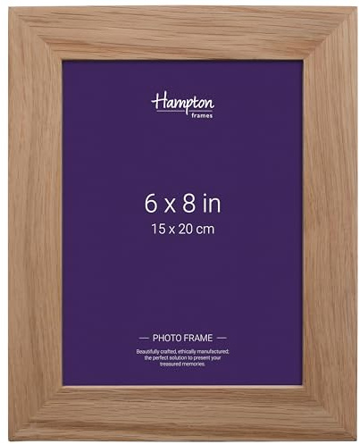 Hampton Frames | Photo Frame, NEW ENGLAND Model, 6x8 Inch (15x20cm), Solid Oak Wood | Wall Mount or Freestanding, Glass Front, Bridle Joint | Classic Picture Display for Home Decor