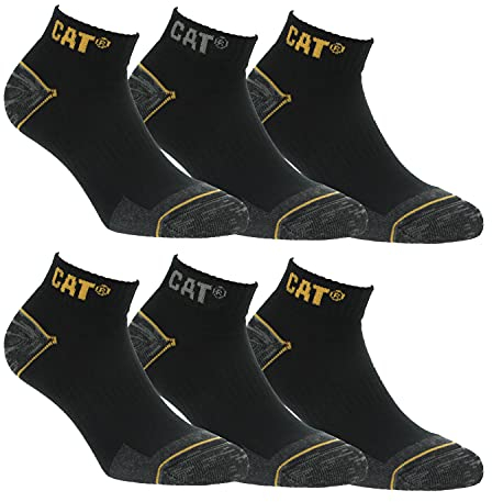 Caterpillar 6 paia calzini da lavoro sneaker uomo prevenzione degli infortuni tacco e punta rinforzati cotone, nero, 43-46