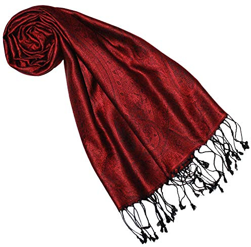 Lorenzo Cana Pashmina Damen Schal Schaltuch jacquardgewebt 100% Seide - 70 cm x 190 cm Paisleymuster Seidenschal Seidentuch rot Ton in Ton 7861077
