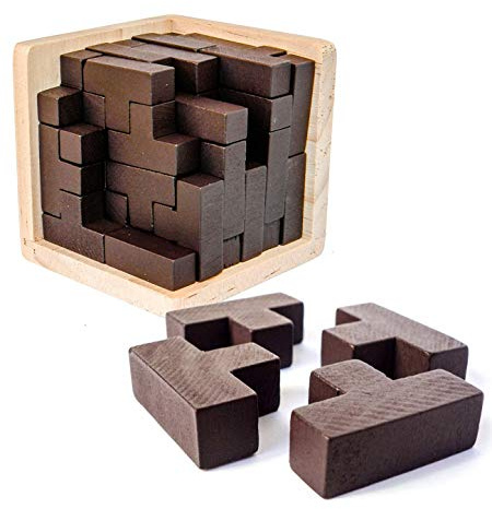 Wooden Brain Teaser Puzzles Cube Stocking Stuffers Wooden Puzzles T-shaped Jigsaw Logic Puzzle Educational Games Toy for Kids and Adults by AHYUAN (Coffee)