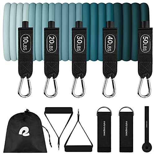Retrospec Trainingsbänder mit Griffen, Türanker, Tragetasche für Damen und Herren, 5 Stück