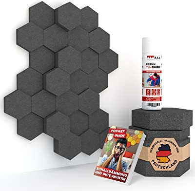 PolySound® RAW Akustikpaneele Jock - 26 Schallabsorber Elemente: 3 10cm mit extra guter Schalldämmung & Sprühkleber - Extremer Schallschutz für die Wand in deinem Büro - NRC 0.9
