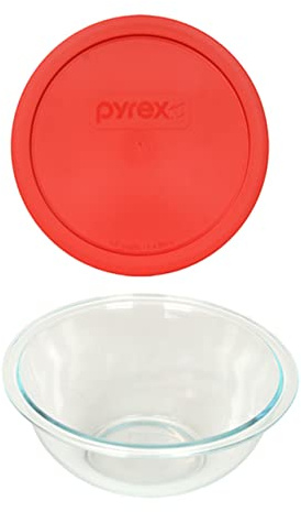 Pyrex Bol à mélanger en verre de 1,5 l et couvercle rouge 323 pièces – Fabriqué aux États-Unis