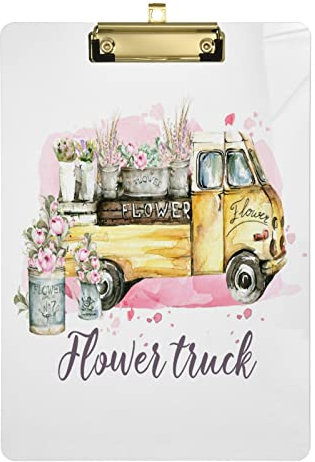 Klemmbrett für Auto, LKW mit Blumen, Acryl, A4, Briefgröße, Klemmbretter mit niedrigem Profil, für Krankenschwestern, Studenten, Kunst, Büro, 30,5 x 22,9 cm, Gelb