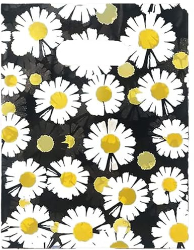 Joyhey 100 st 19,8 cm x 30 cm plastpåsar, shoppingväskor, detaljväskor, presentväskor med stansade handtag – svart tusensköna