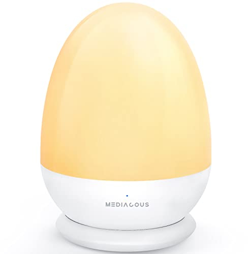 MediAcous LED Night Lights Children, Dimmable Night Lamp for Children's Room with 1H Timer, Touch Control, Charging Pad & USB Charging Cable, ABS + PC Egg Lamp for Breastfeeding - Up to 200H Snooze